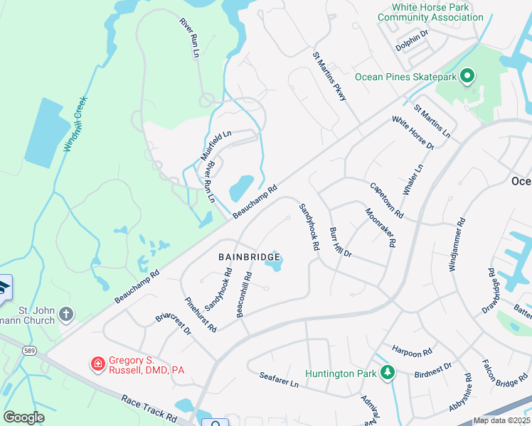 map of restaurants, bars, coffee shops, grocery stores, and more near 131 Sandyhook Road in Ocean Pines