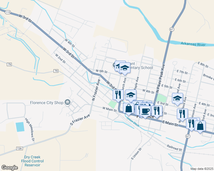 map of restaurants, bars, coffee shops, grocery stores, and more near 611 West 3rd Street in Florence