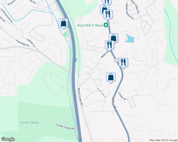 map of restaurants, bars, coffee shops, grocery stores, and more near 1213 Miller Road in Imperial