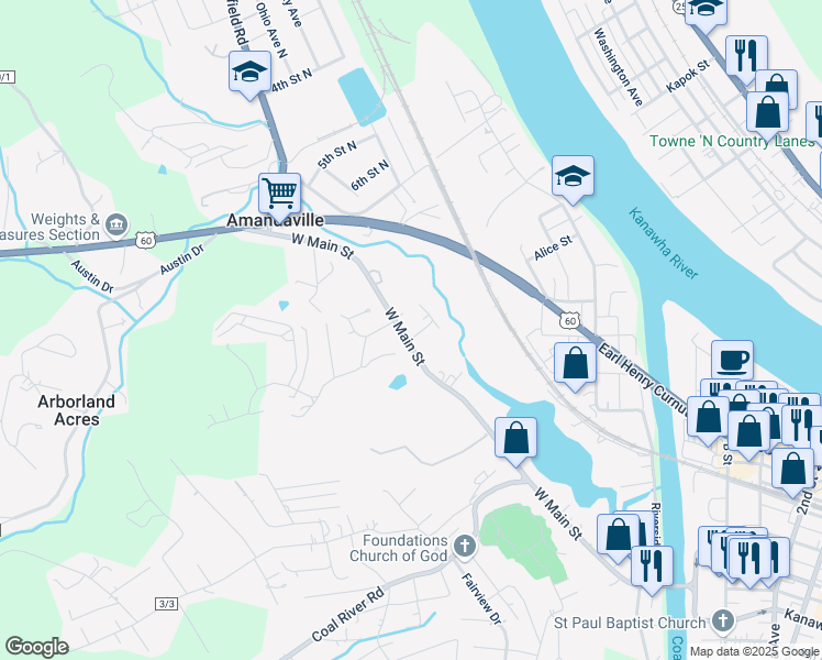 map of restaurants, bars, coffee shops, grocery stores, and more near 368 West Main Street in Saint Albans