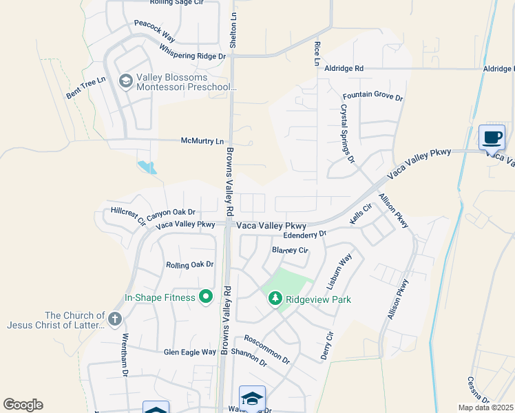 map of restaurants, bars, coffee shops, grocery stores, and more near 113 Palermo Way in Vacaville