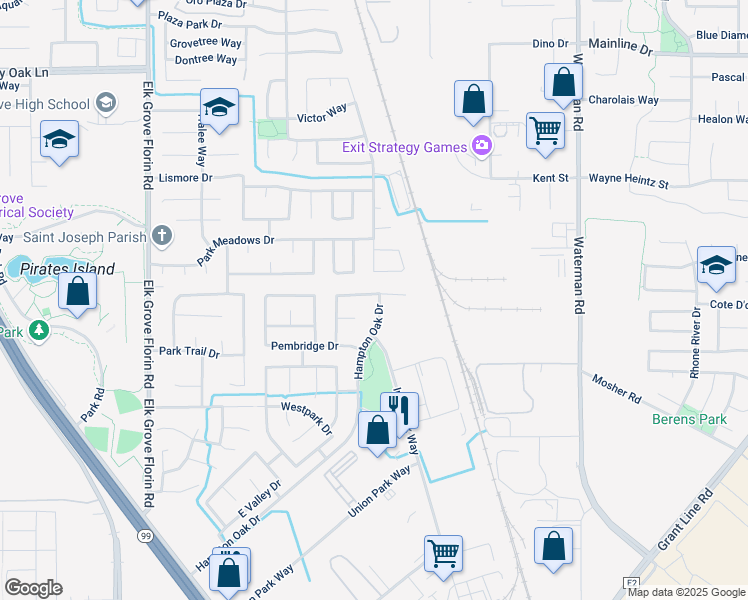 map of restaurants, bars, coffee shops, grocery stores, and more near 10000 Hampton Oak Drive in Elk Grove