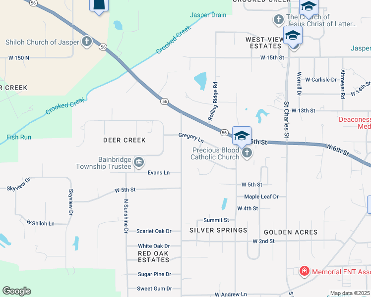 map of restaurants, bars, coffee shops, grocery stores, and more near 618 North Kluemper Road in Jasper