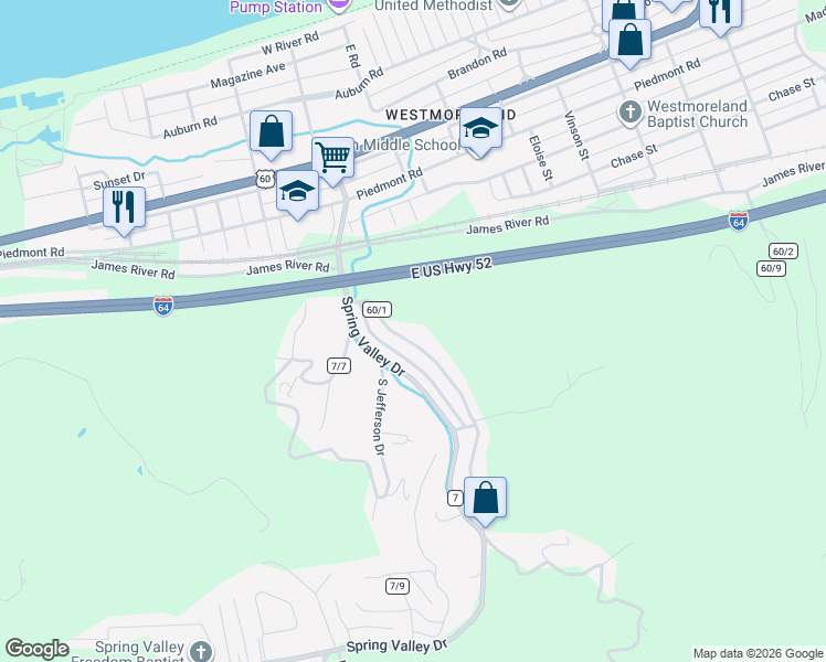map of restaurants, bars, coffee shops, grocery stores, and more near 1142 Waco Road in Huntington