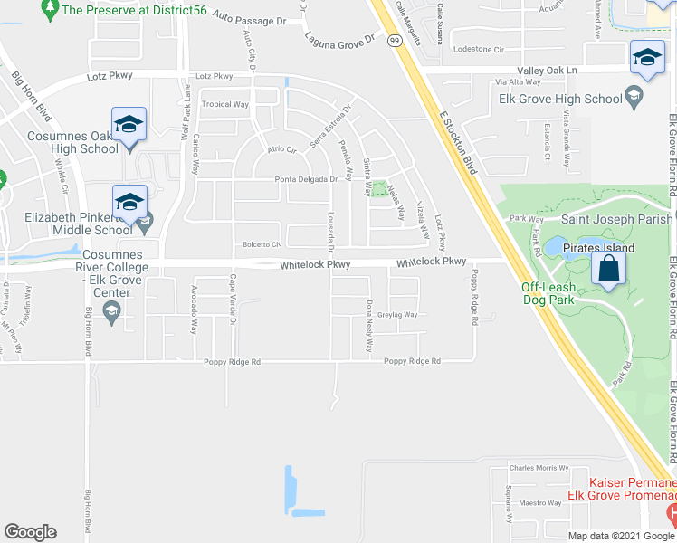 map of restaurants, bars, coffee shops, grocery stores, and more near 9973 Dona Neely Way in Elk Grove