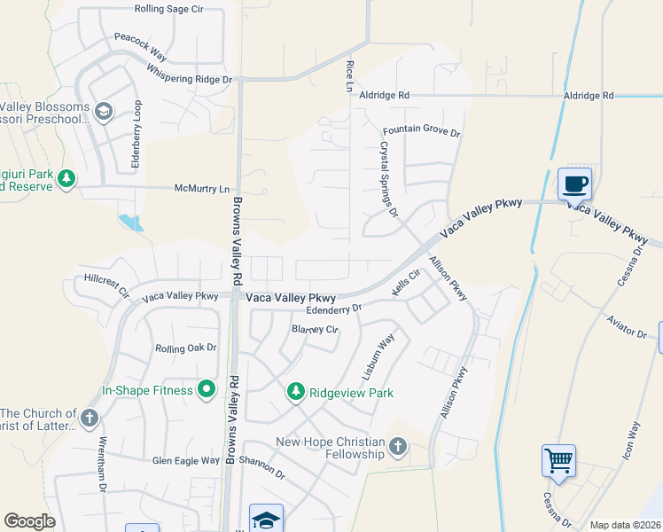 map of restaurants, bars, coffee shops, grocery stores, and more near 149 Breakwater Way in Vacaville