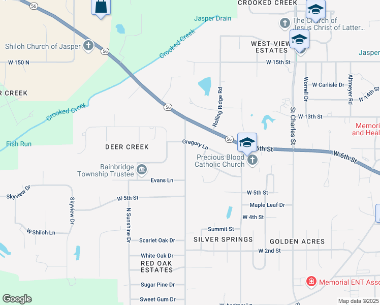 map of restaurants, bars, coffee shops, grocery stores, and more near 618 North Kluemper Road in Jasper