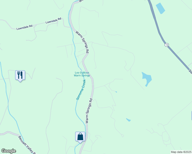 map of restaurants, bars, coffee shops, grocery stores, and more near 1730 Warm Springs Road in Glen Ellen