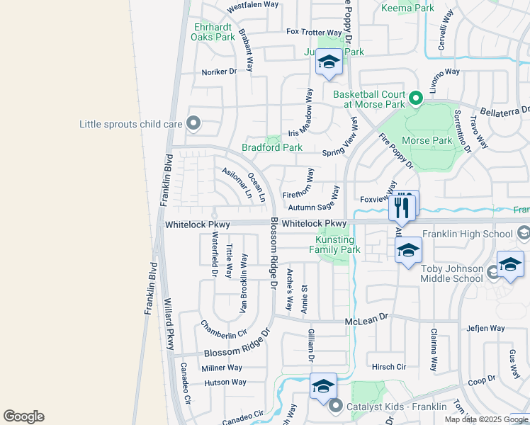 map of restaurants, bars, coffee shops, grocery stores, and more near 5020 Ocean Lane in Elk Grove