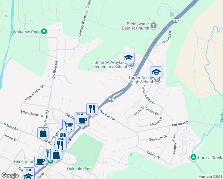 map of restaurants, bars, coffee shops, grocery stores, and more near 104 Price Drive in Bridgewater