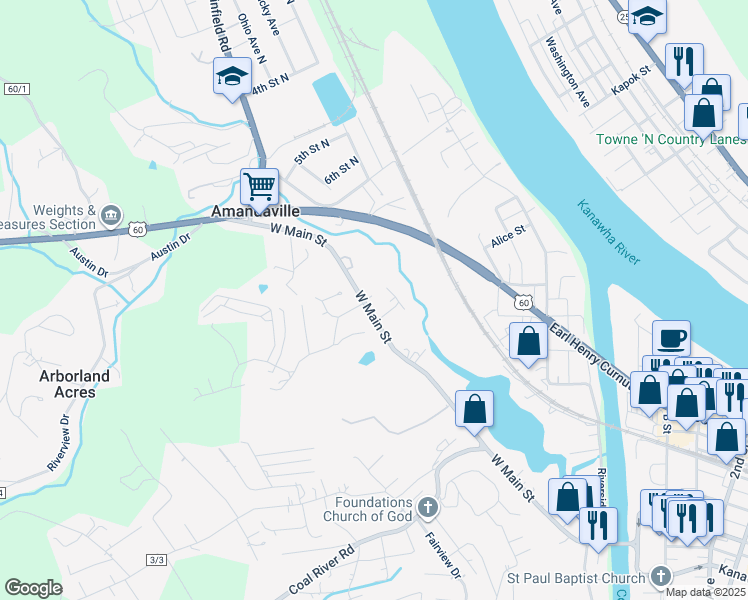 map of restaurants, bars, coffee shops, grocery stores, and more near 368 West Main Street in Saint Albans