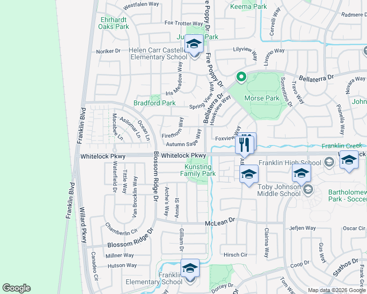 map of restaurants, bars, coffee shops, grocery stores, and more near 9992 Autumn Sage Way in Elk Grove