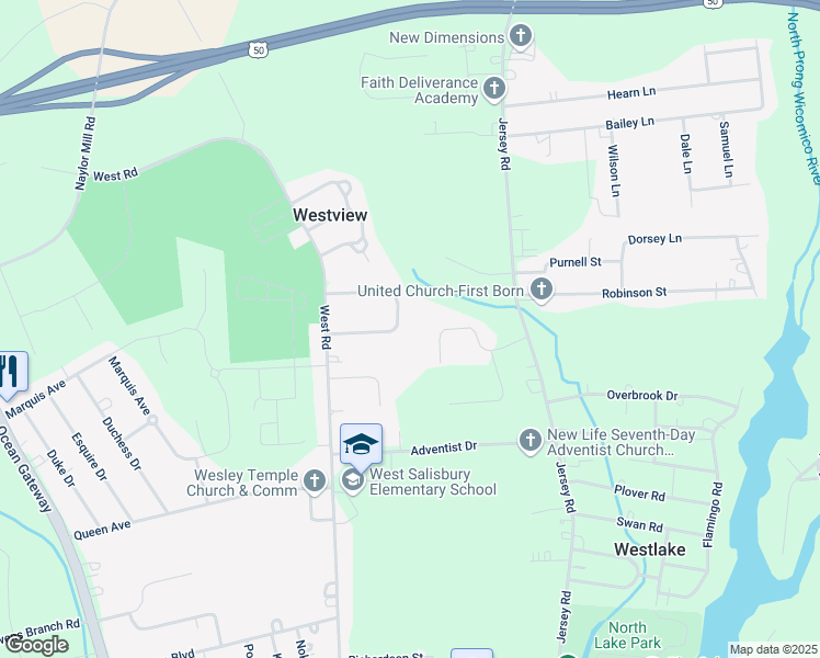 map of restaurants, bars, coffee shops, grocery stores, and more near 623 Wellington Circle in Salisbury
