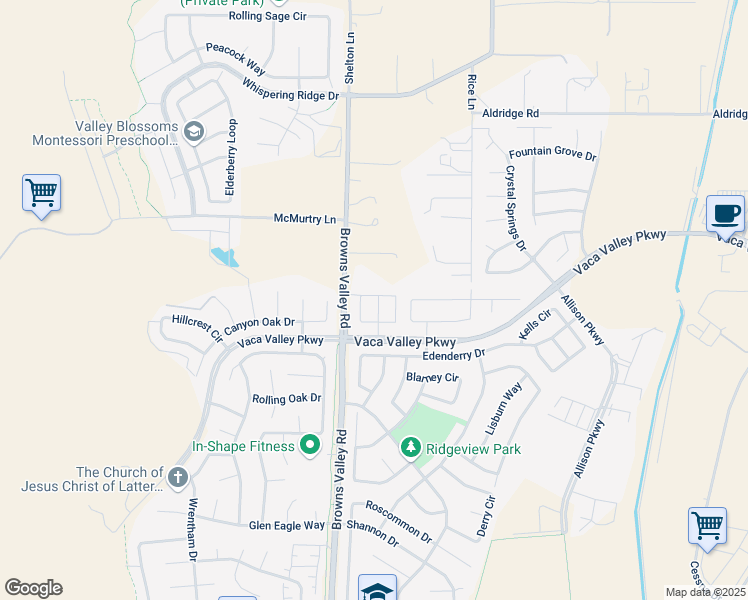 map of restaurants, bars, coffee shops, grocery stores, and more near 113 Palermo Way in Vacaville