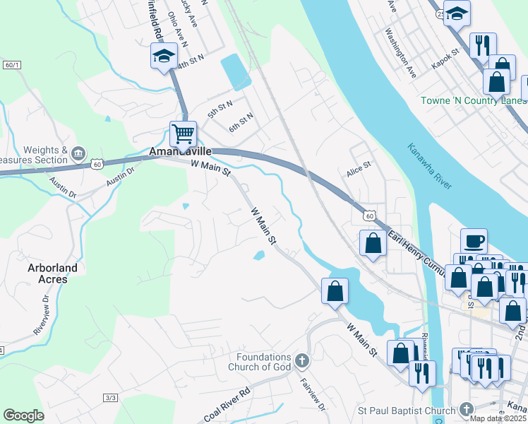 map of restaurants, bars, coffee shops, grocery stores, and more near 368 West Main Street in Saint Albans
