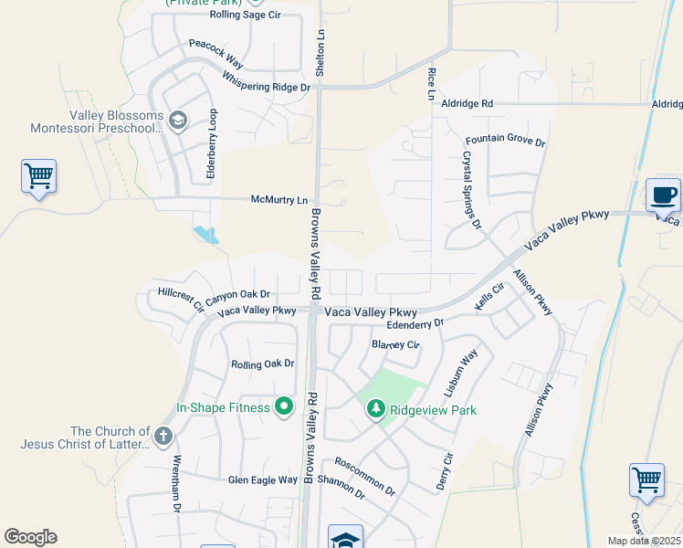 map of restaurants, bars, coffee shops, grocery stores, and more near 113 Palermo Way in Vacaville