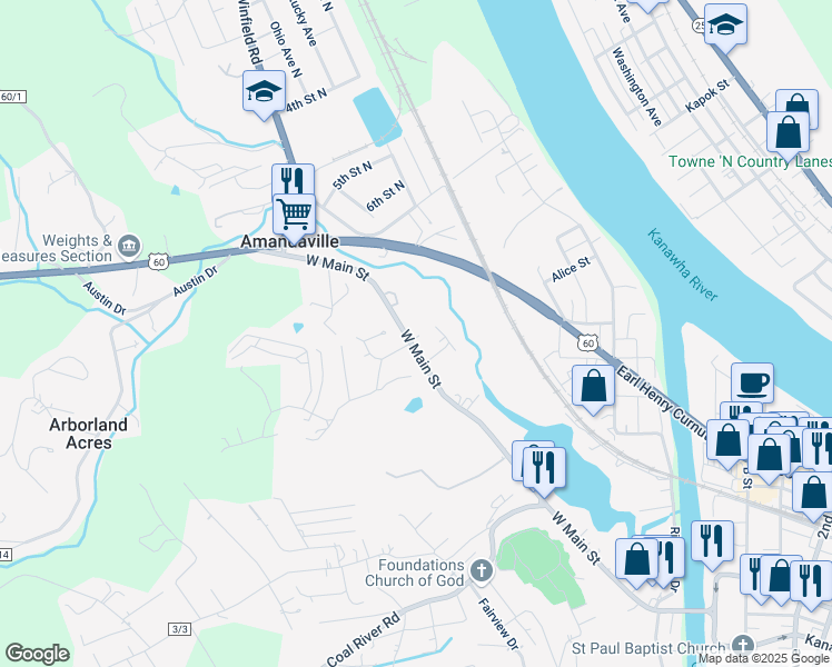 map of restaurants, bars, coffee shops, grocery stores, and more near 368 West Main Street in Saint Albans