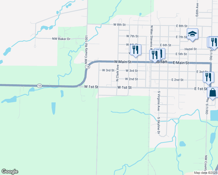 map of restaurants, bars, coffee shops, grocery stores, and more near 310 Waggoner Street in Adrian