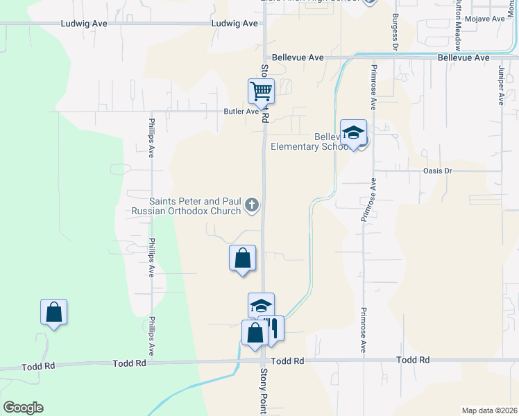 map of restaurants, bars, coffee shops, grocery stores, and more near 3367 Stony Point Road in Santa Rosa