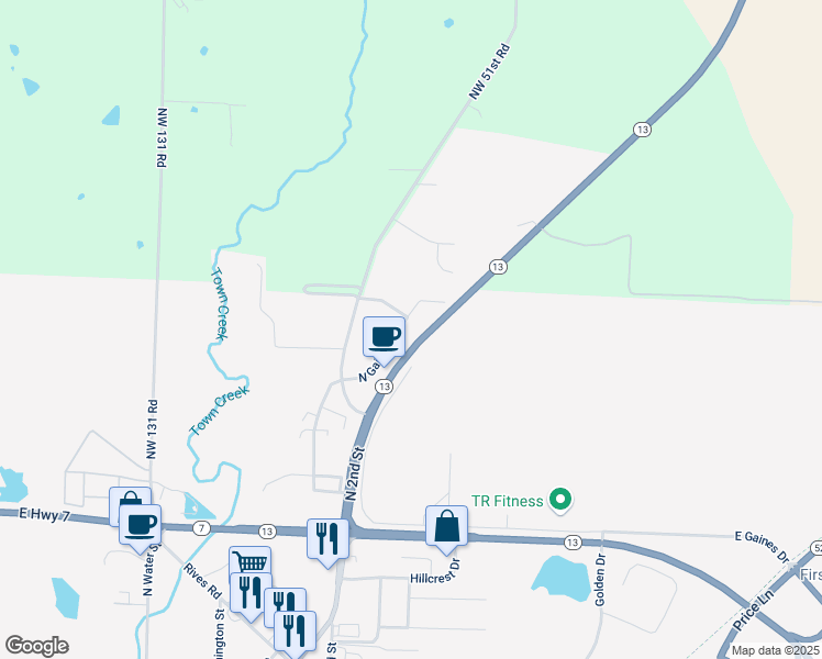 map of restaurants, bars, coffee shops, grocery stores, and more near Missouri 13 in Clinton