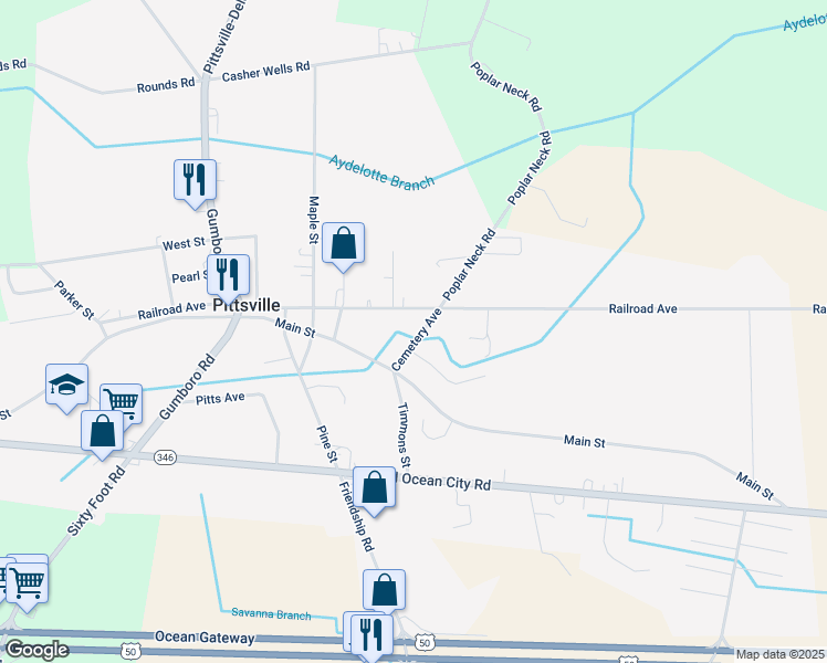 map of restaurants, bars, coffee shops, grocery stores, and more near 7434 Cemetery Avenue in Pittsville