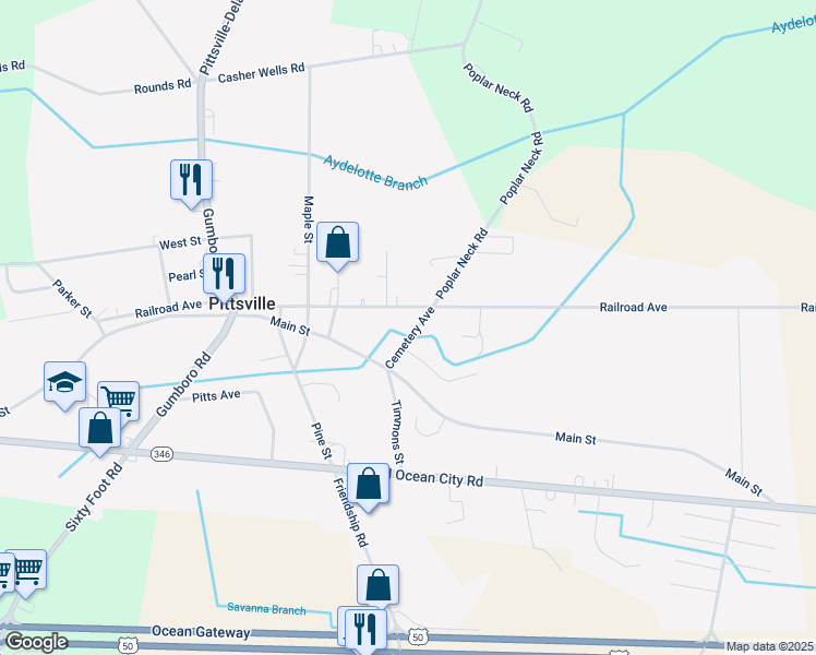 map of restaurants, bars, coffee shops, grocery stores, and more near 7434 Cemetery Avenue in Pittsville