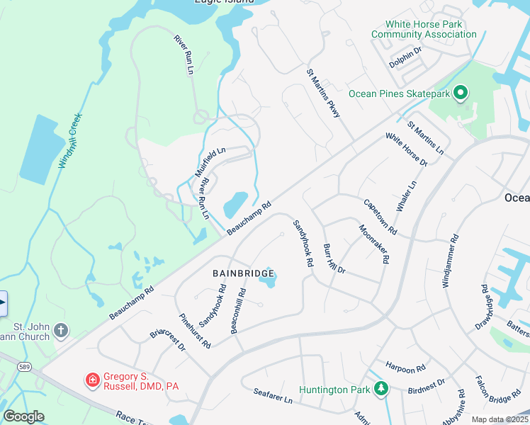 map of restaurants, bars, coffee shops, grocery stores, and more near 131 Sandyhook Road in Ocean Pines