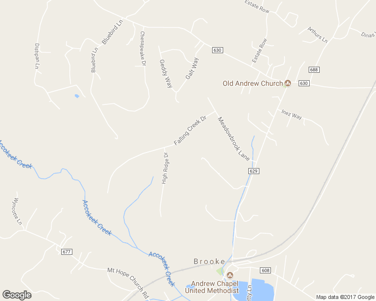 map of restaurants, bars, coffee shops, grocery stores, and more near 57 Falling Creek Drive in Stafford