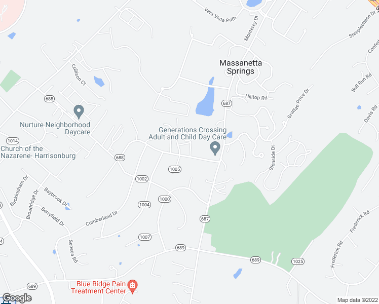map of restaurants, bars, coffee shops, grocery stores, and more near 3583 Virginia 688 in Harrisonburg