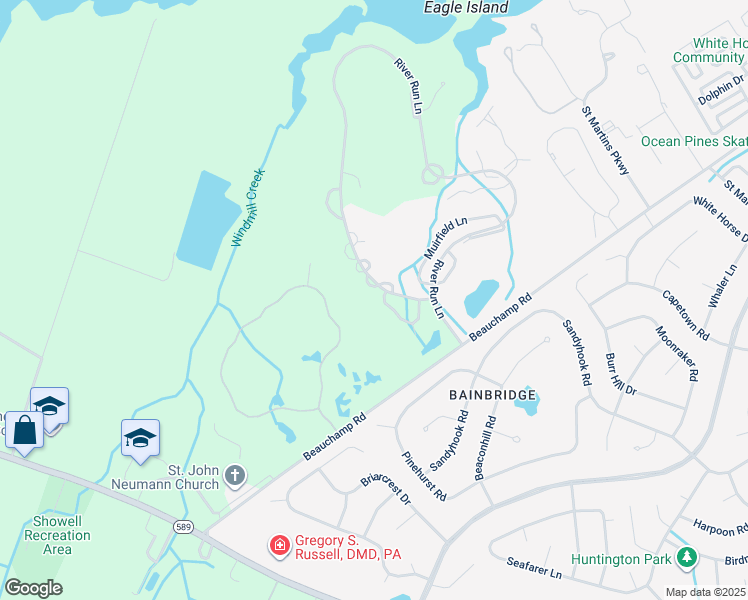 map of restaurants, bars, coffee shops, grocery stores, and more near 11303 River Run Lane in Berlin