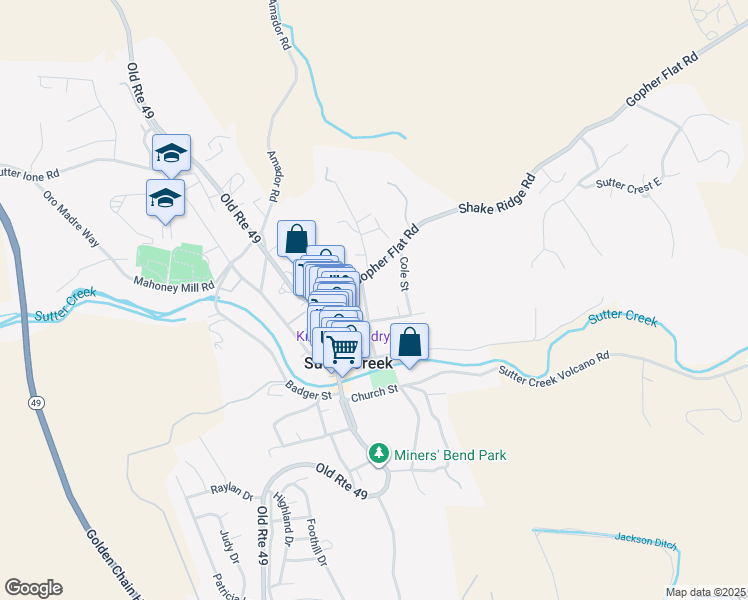 map of restaurants, bars, coffee shops, grocery stores, and more near 110 Broad Street in Sutter Creek