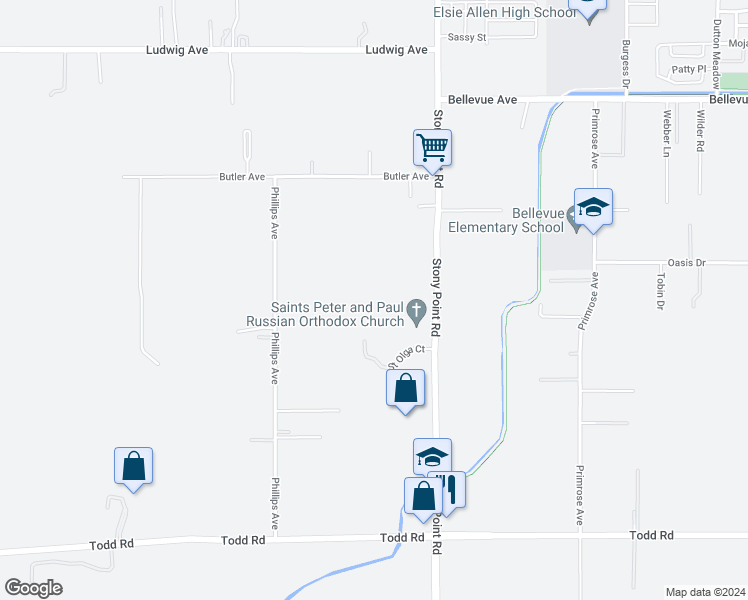 map of restaurants, bars, coffee shops, grocery stores, and more near 3367 Stony Point Road in Santa Rosa