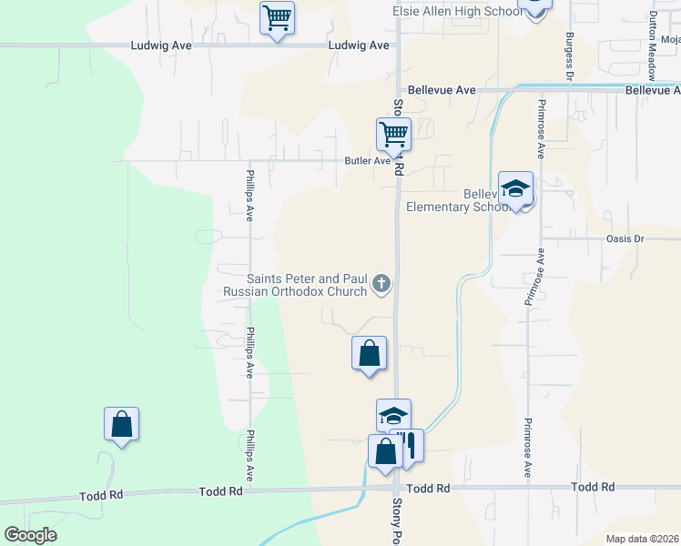 map of restaurants, bars, coffee shops, grocery stores, and more near 3367 Stony Point Road in Santa Rosa