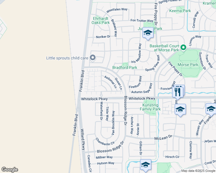 map of restaurants, bars, coffee shops, grocery stores, and more near 9984 Fan Shell Lane in Elk Grove
