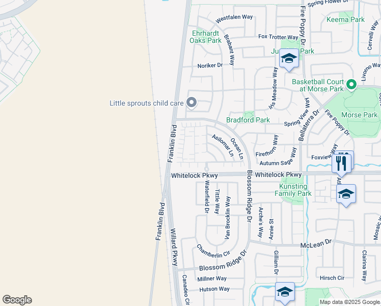 map of restaurants, bars, coffee shops, grocery stores, and more near 9978 Del Surf Lane in Elk Grove