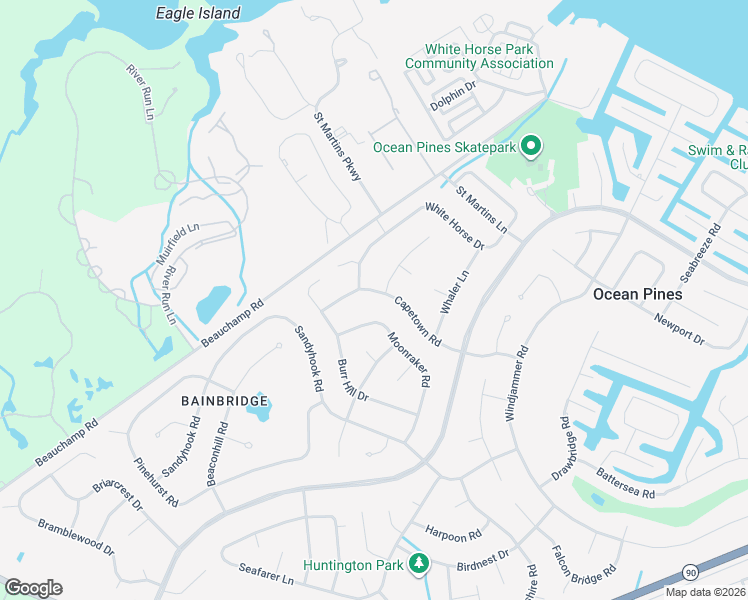 map of restaurants, bars, coffee shops, grocery stores, and more near 2 Sloop Lane in Ocean Pines