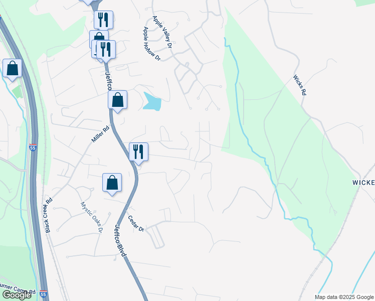 map of restaurants, bars, coffee shops, grocery stores, and more near 1284 Jungerman Road in Arnold