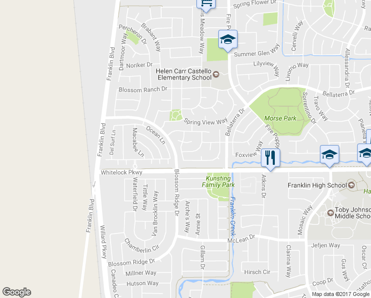 map of restaurants, bars, coffee shops, grocery stores, and more near 9976 Firethorn Way in Elk Grove