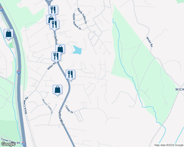 map of restaurants, bars, coffee shops, grocery stores, and more near 1284 Jungerman Road in Arnold