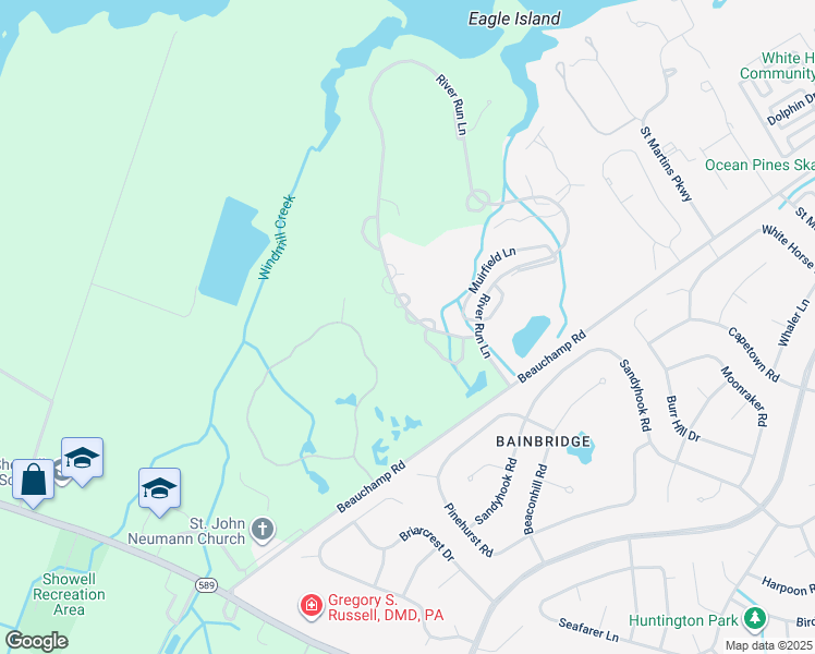 map of restaurants, bars, coffee shops, grocery stores, and more near 11303 River Run Lane in Berlin