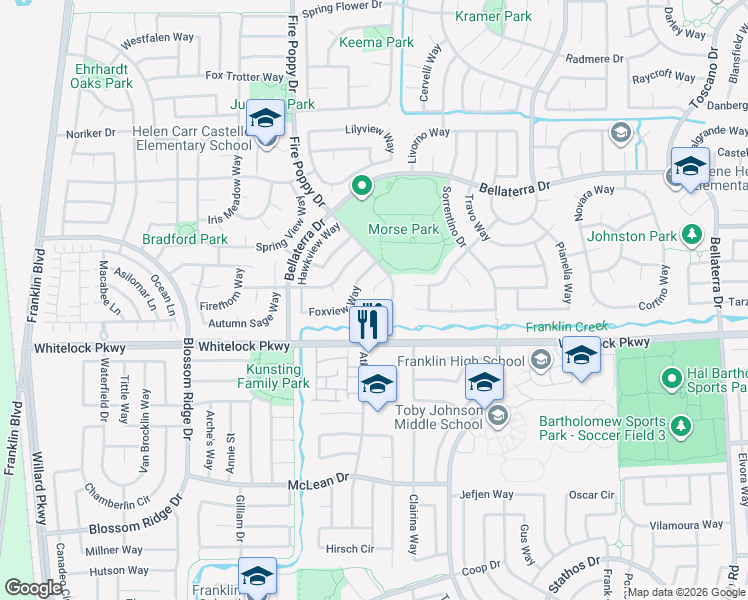 map of restaurants, bars, coffee shops, grocery stores, and more near 9949 Squirrelview Court in Elk Grove