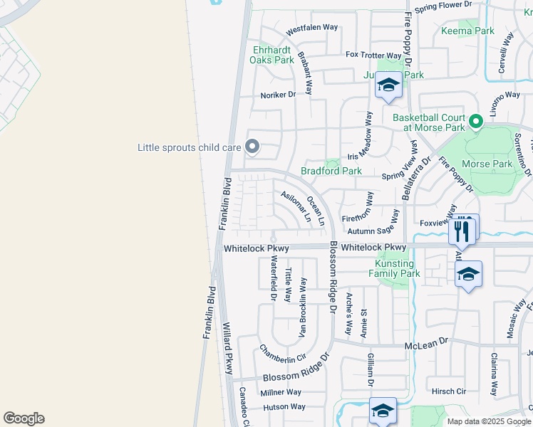 map of restaurants, bars, coffee shops, grocery stores, and more near 9954 Macabee Lane in Elk Grove