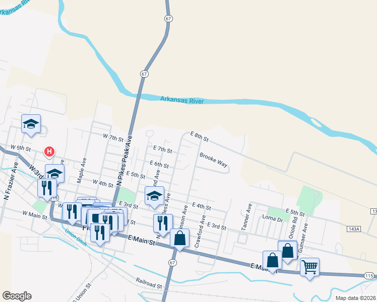 map of restaurants, bars, coffee shops, grocery stores, and more near 441 7th Terrace in Florence