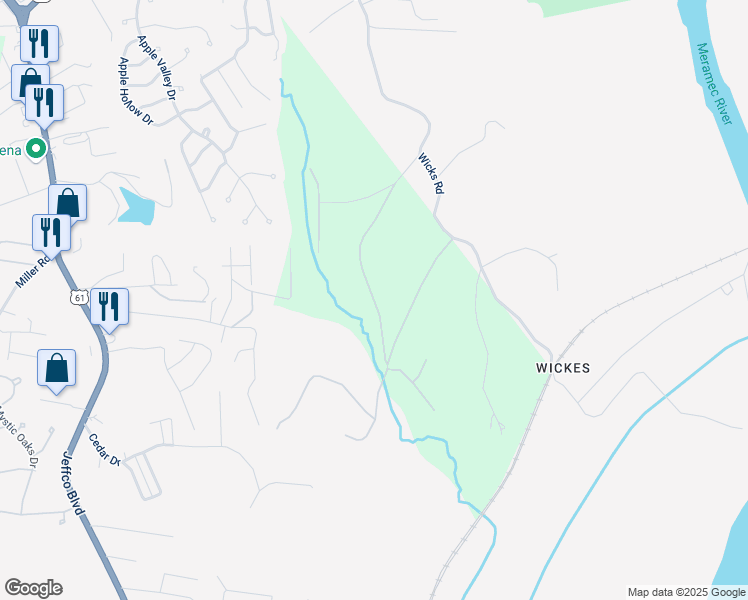 map of restaurants, bars, coffee shops, grocery stores, and more near 4499 Missouri Pacific Road in Arnold