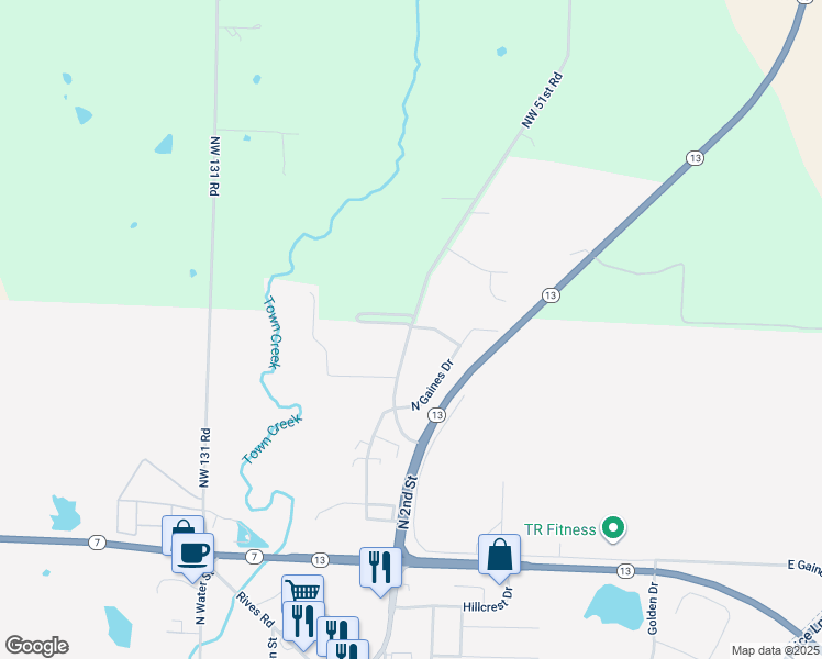 map of restaurants, bars, coffee shops, grocery stores, and more near 2111 N Antioch Dr in Clinton