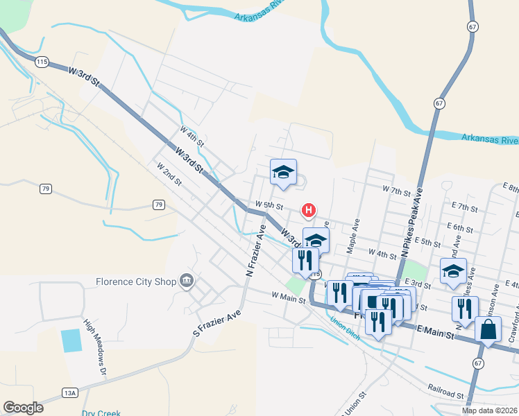 map of restaurants, bars, coffee shops, grocery stores, and more near 706 West 3rd Street in Florence