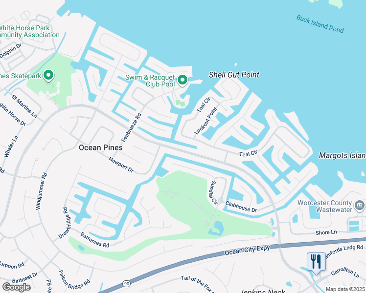 map of restaurants, bars, coffee shops, grocery stores, and more near 329 Ocean Pines in Ocean Pines