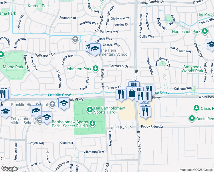 map of restaurants, bars, coffee shops, grocery stores, and more near 9990 Tarzo Way in Elk Grove