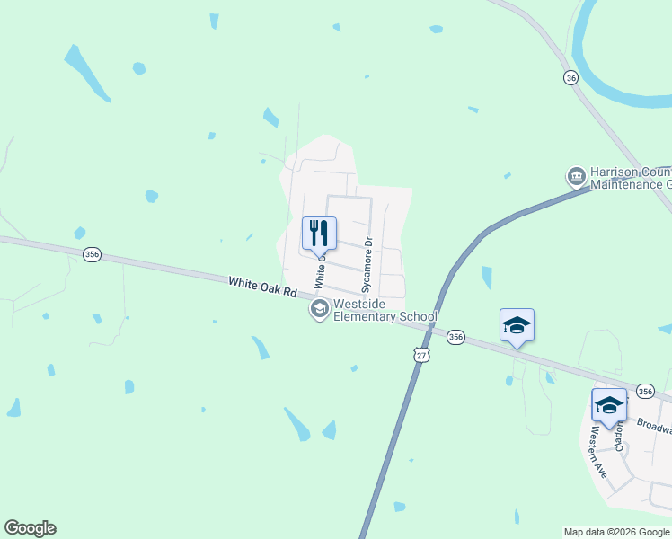 map of restaurants, bars, coffee shops, grocery stores, and more near 89 Raintree Drive in Cynthiana