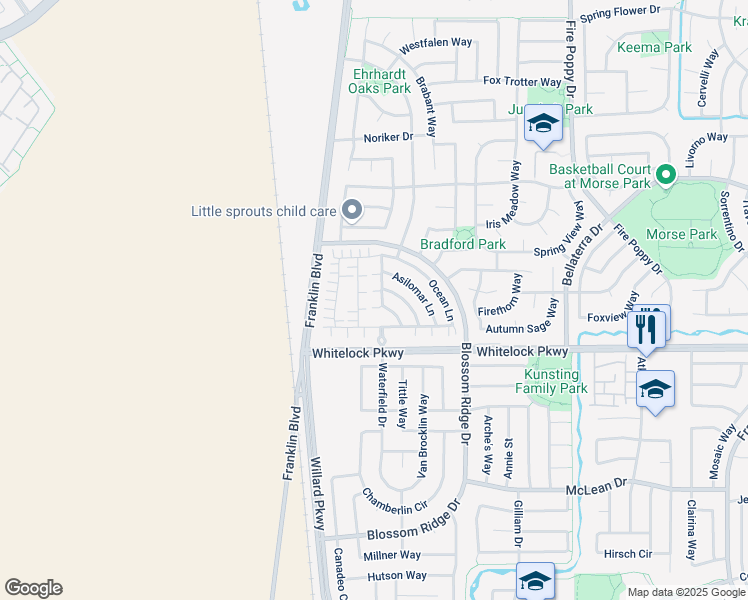 map of restaurants, bars, coffee shops, grocery stores, and more near 9954 Macabee Lane in Elk Grove